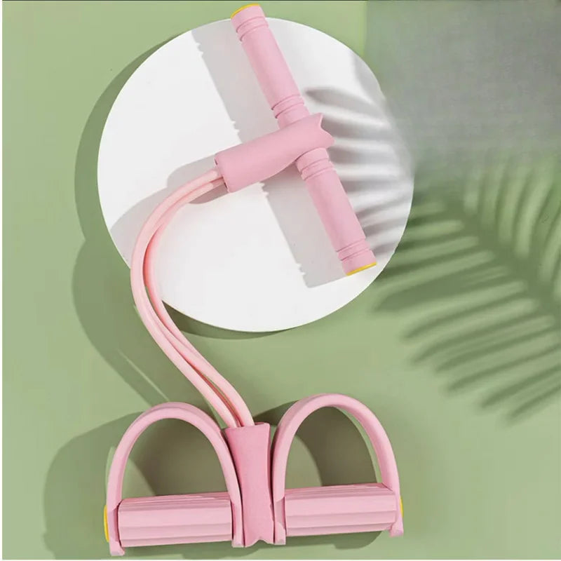 Pink pedal puller with padded foot loops and connected resistance bands