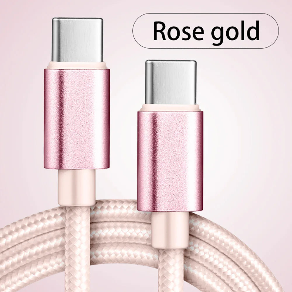 USB-C to USB-C nylon braided fast-charging cable, rose gold with metal plugs