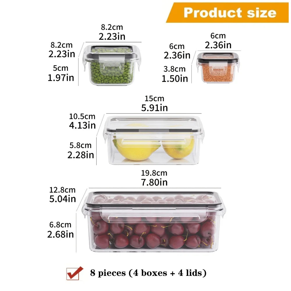 Clear plastic airtight food storage containers with locking lids, 8-piece set