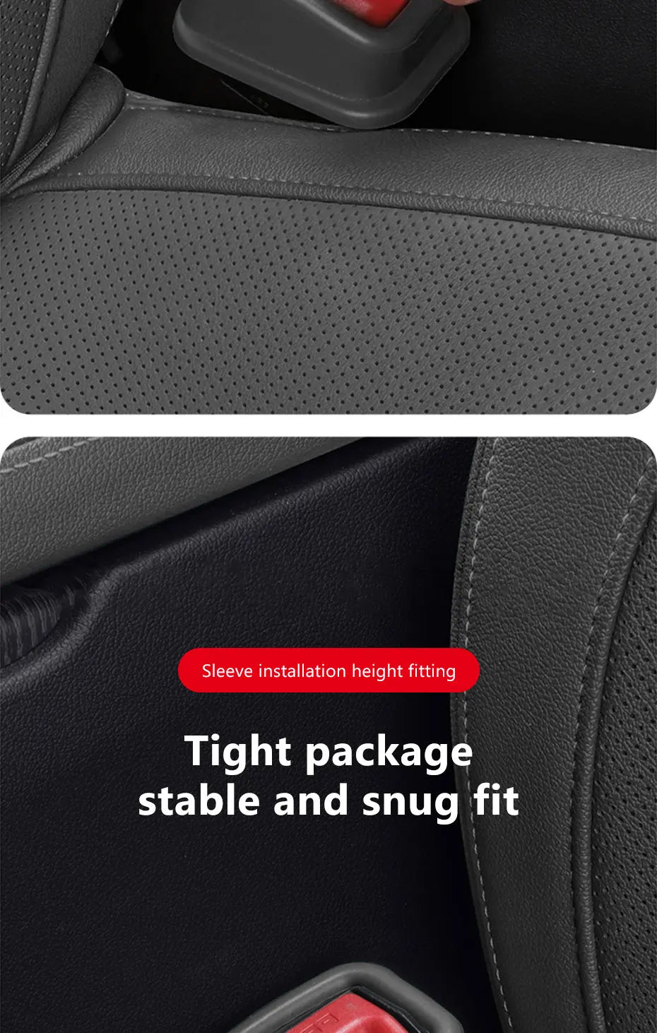 Black seat belt buckle protective cover snugly fitted on car seat area