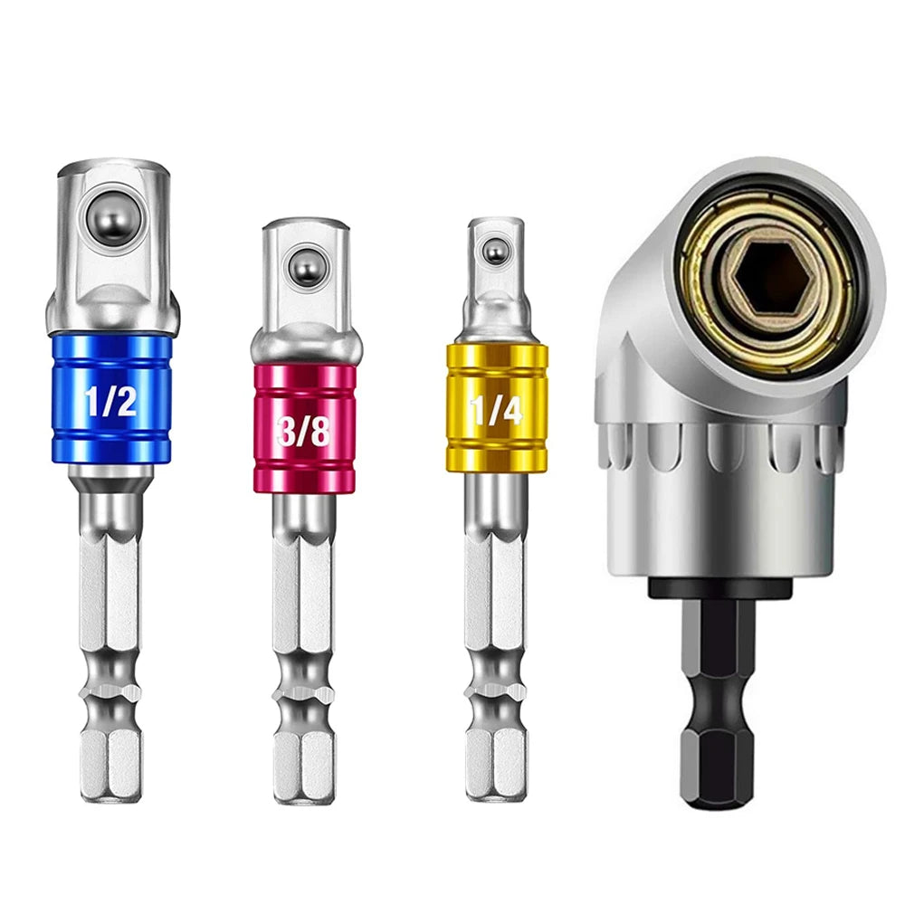 105-degree angle socket adapter set with 1/2, 3/8, and 1/4 drive heads