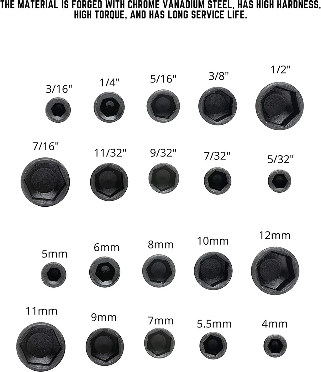 9-piece hex socket set showing socket sizes from 4mm to 12mm
