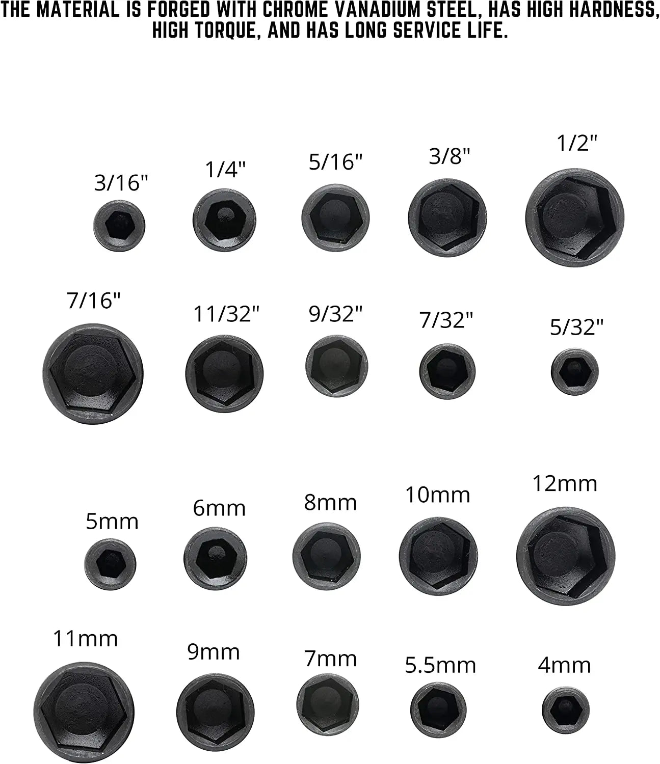 9-piece hex socket set showing socket sizes from 4mm to 12mm