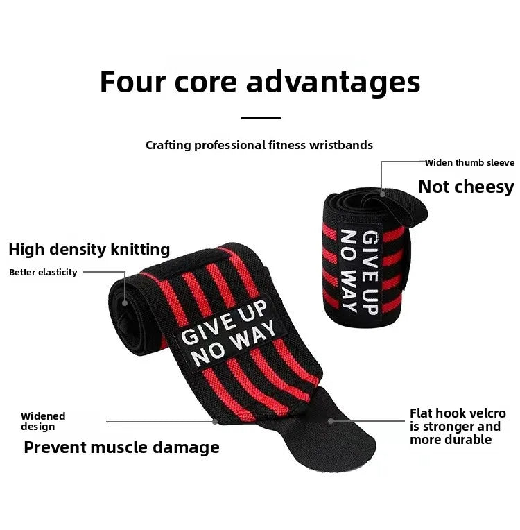 Wrist support brace straps, black knit with red stripe pattern and hook-and-loop closure