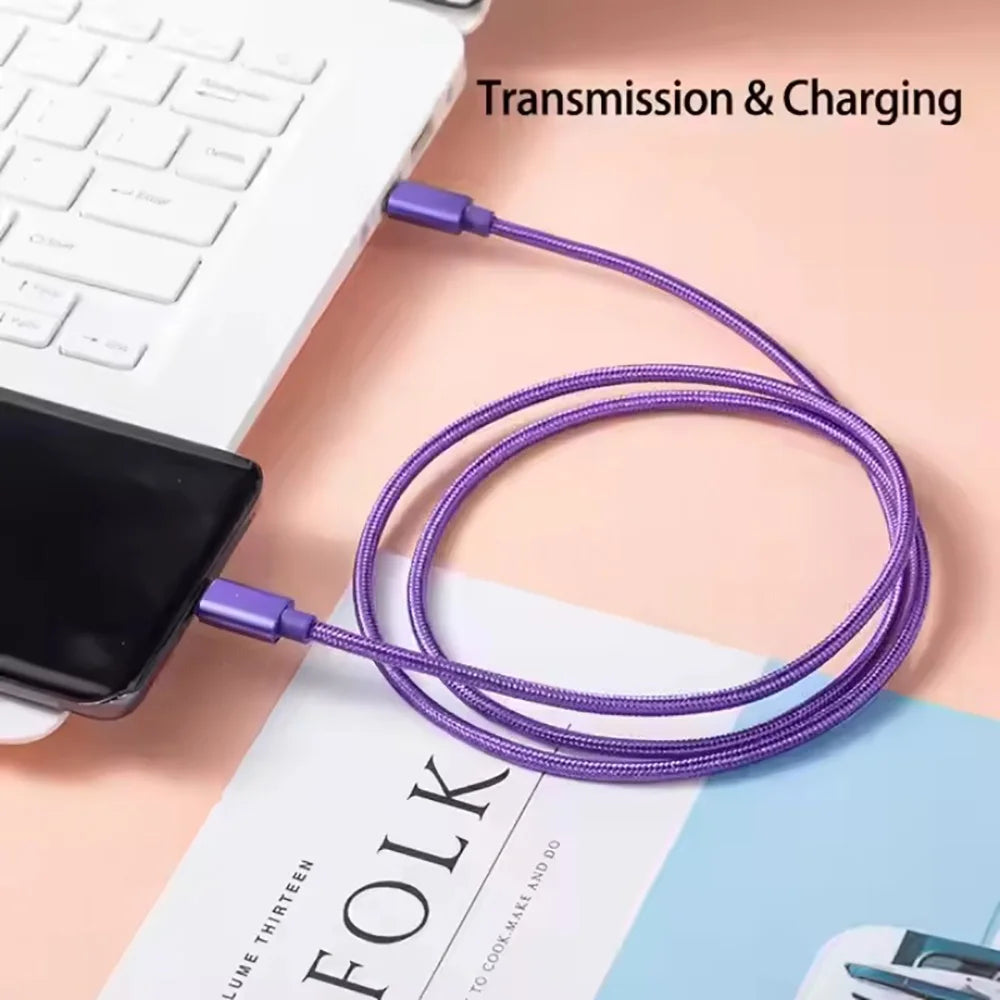 Purple braided USB-C to USB-C charging cable with Type-C connectors