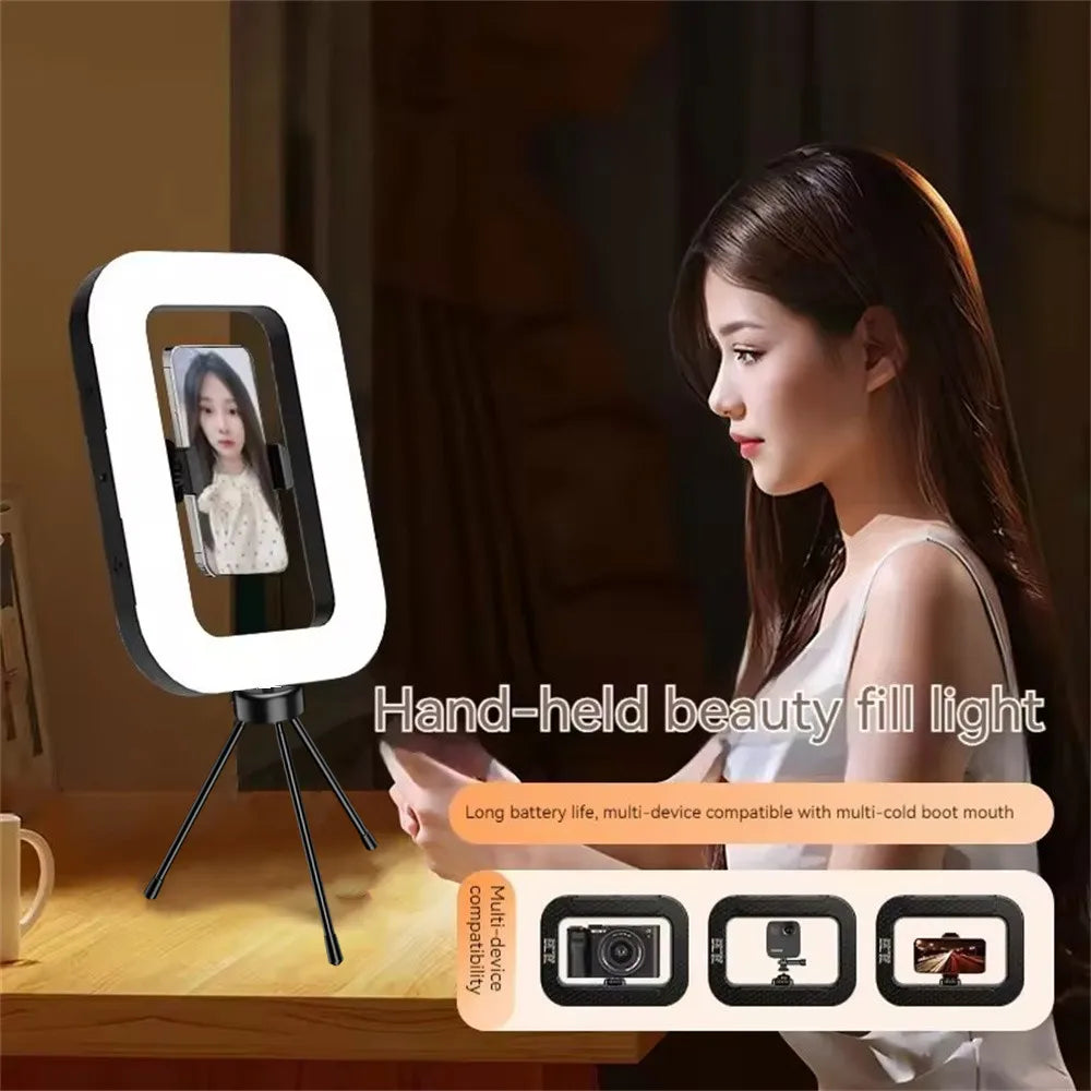 Handheld ring beauty fill light with phone holder and small tripod stand