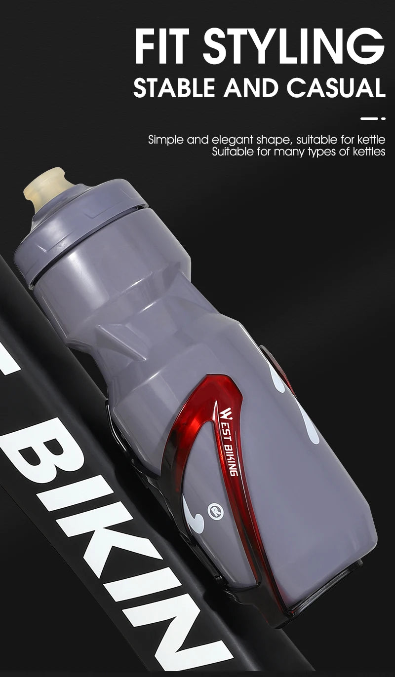 Gray bicycle water bottle cage with red accents and four mounting points.