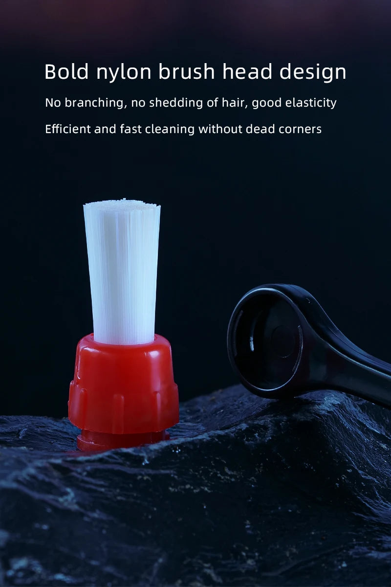 Coffee cleaning brush with red detachable head and white nylon bristles