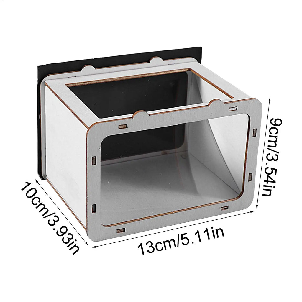 DIY 3D hologram projector dimensions view: wooden box with front viewing window