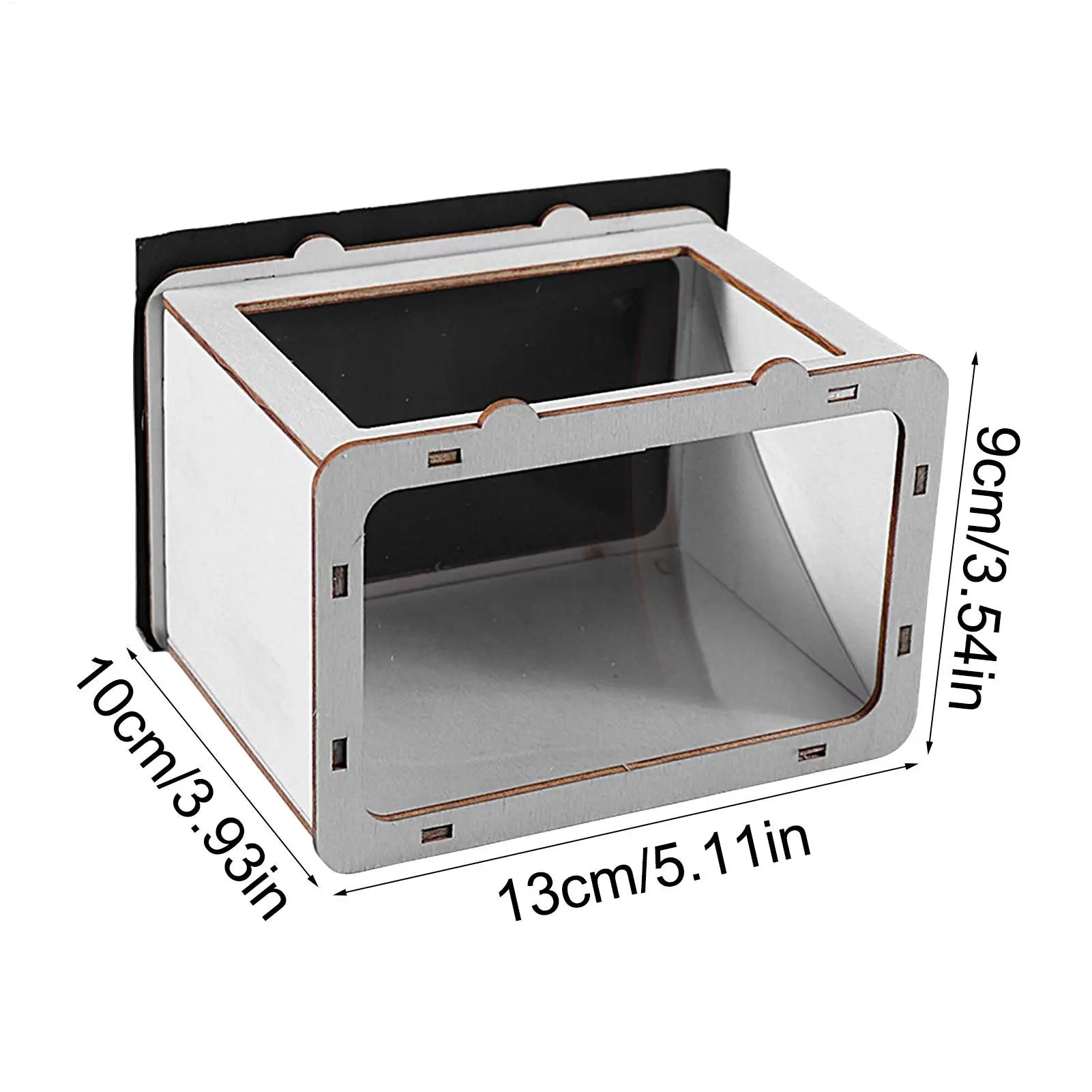 DIY 3D hologram projector dimensions view: wooden box with front viewing window