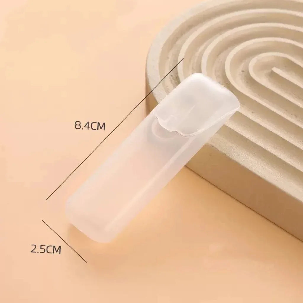 Mini portable storage box, translucent white hinged lid, shown with size 8.4 x 2.5 cm