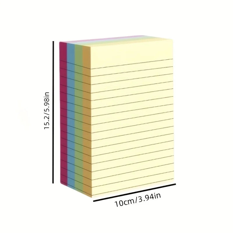 Square sticky note pad stack with rainbow stripe edges and ruled paper