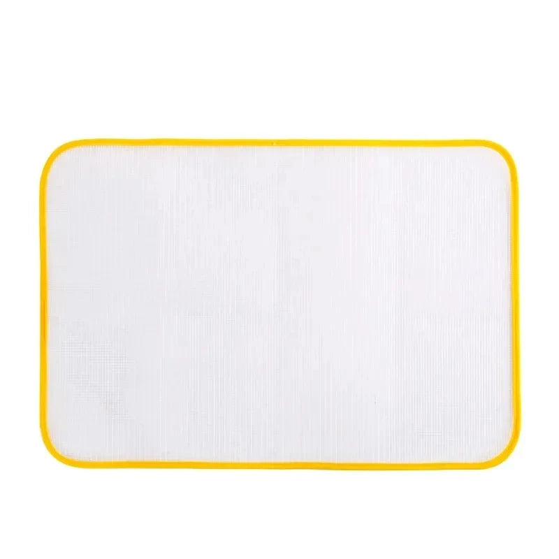 Protective ironing board mat cover, white mesh with yellow border trim