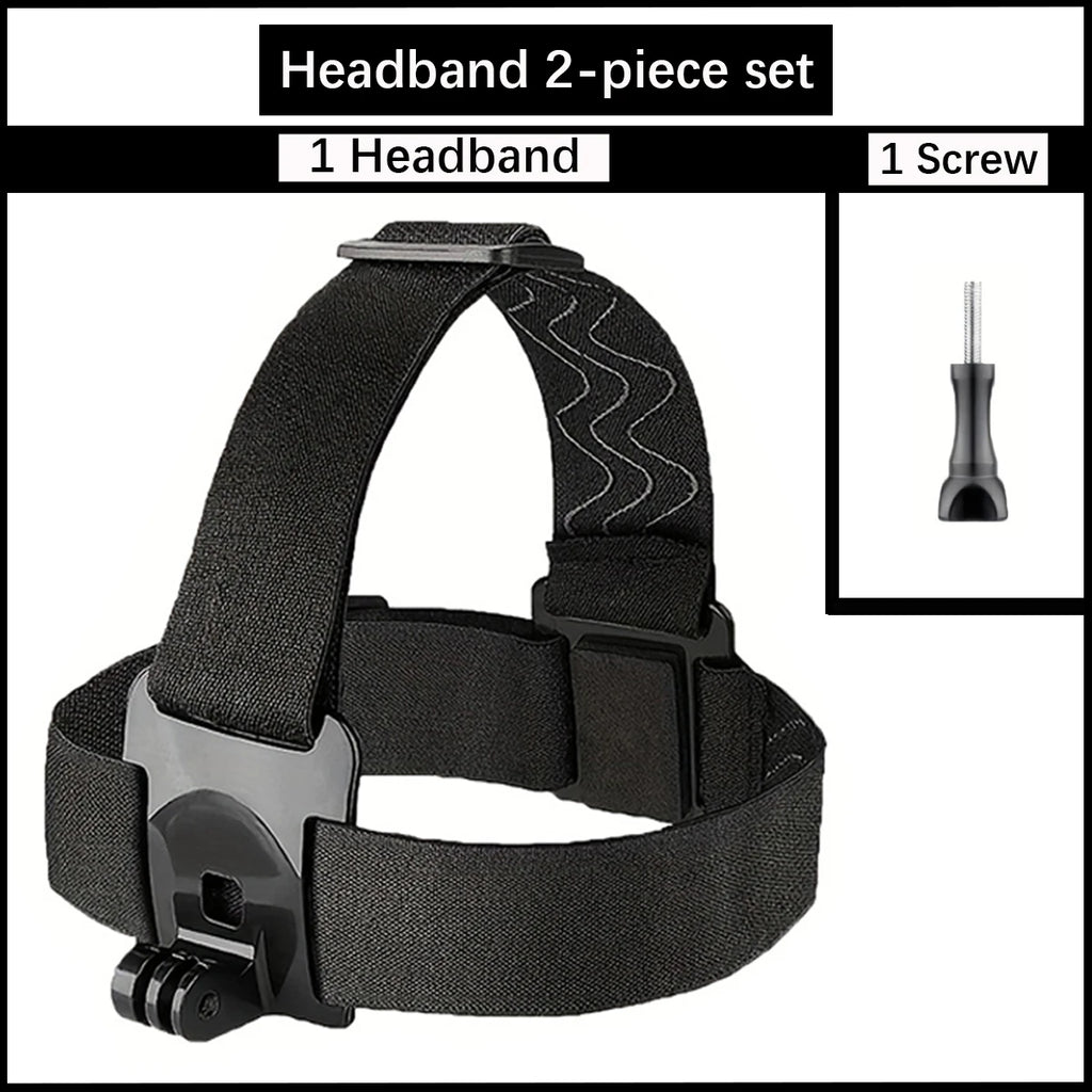 Headband 2-piece set with black fabric headband and camera mounting screw
