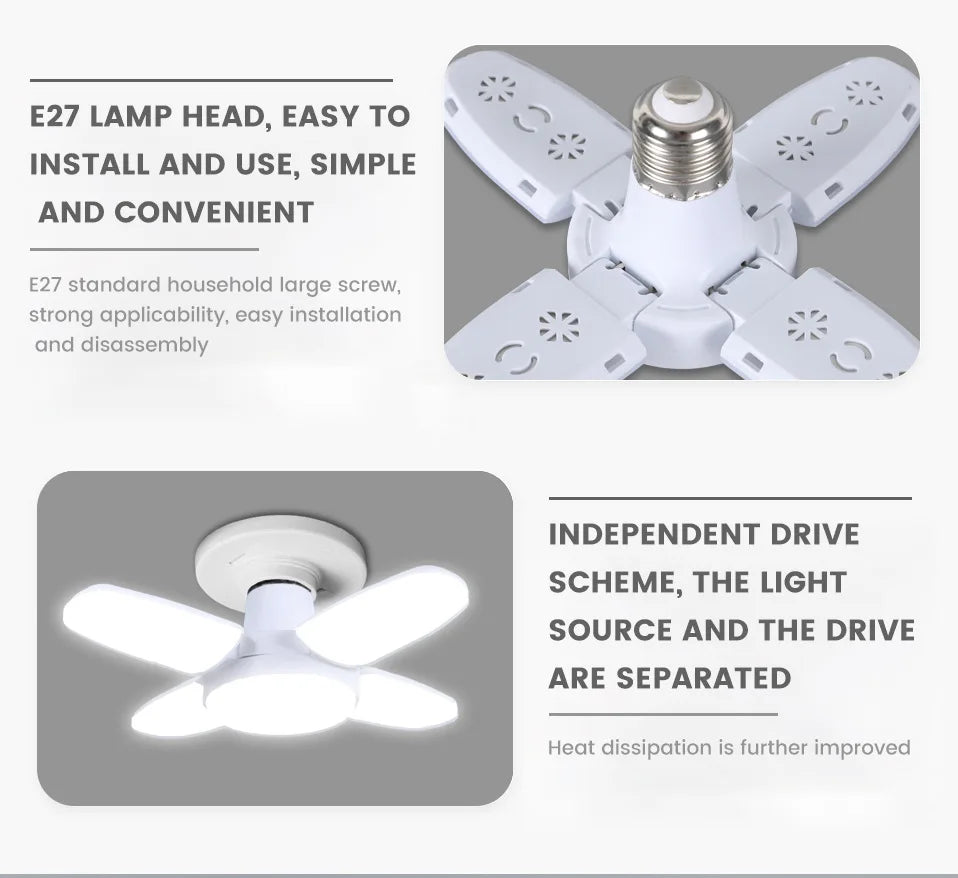 E27 lamp head LED fan bulb with screw base and foldable blade arms