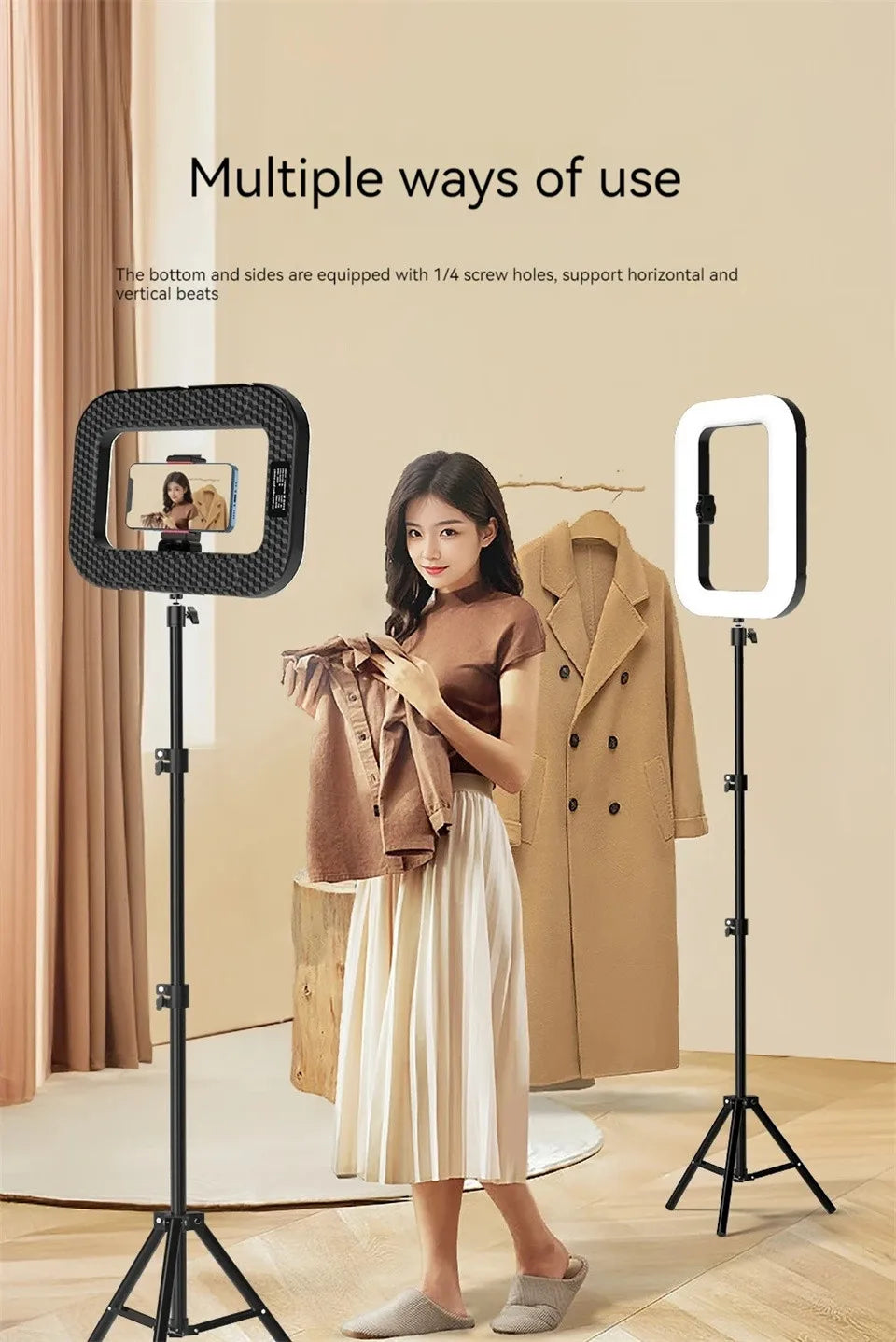 LED selfie light kit with two tripod stands, phone holders, and slim LED panels