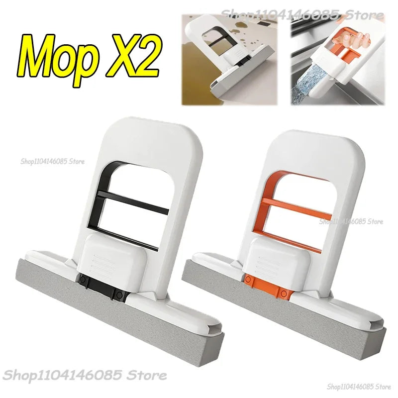 Foldable desktop sponge mop set with orange and black handle units
