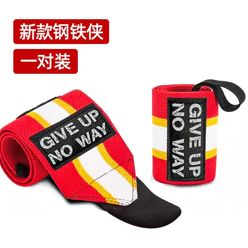 Wrist support brace straps, red and yellow stripe knit with black closure strap