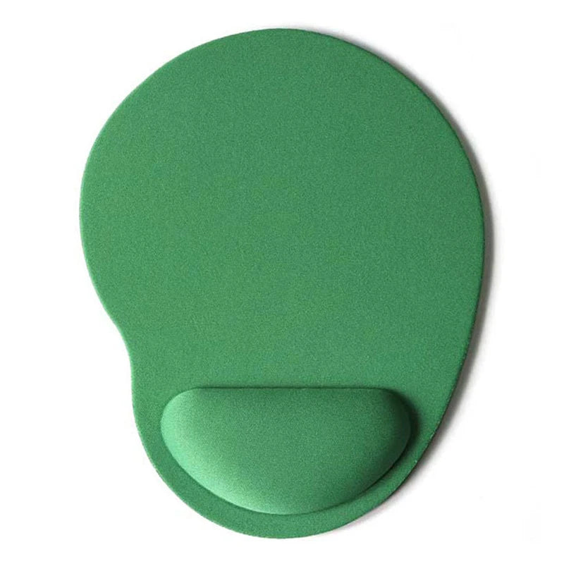 Green wrist-rest mouse pad with contoured wrist support