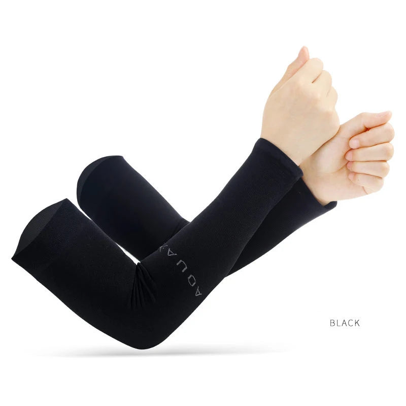 Black UV arm sleeves with elastic cuff, long fingerless style cover for forearms