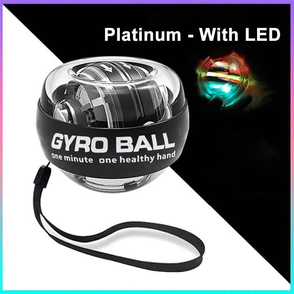 Platinum alloy wrist gyro force ball with LED light and wrist rope strap
