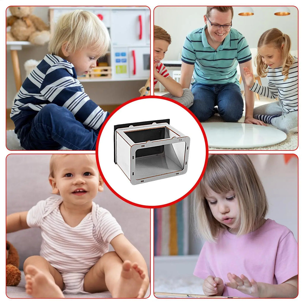 DIY 3D hologram projector product overview collage with inset projector detail