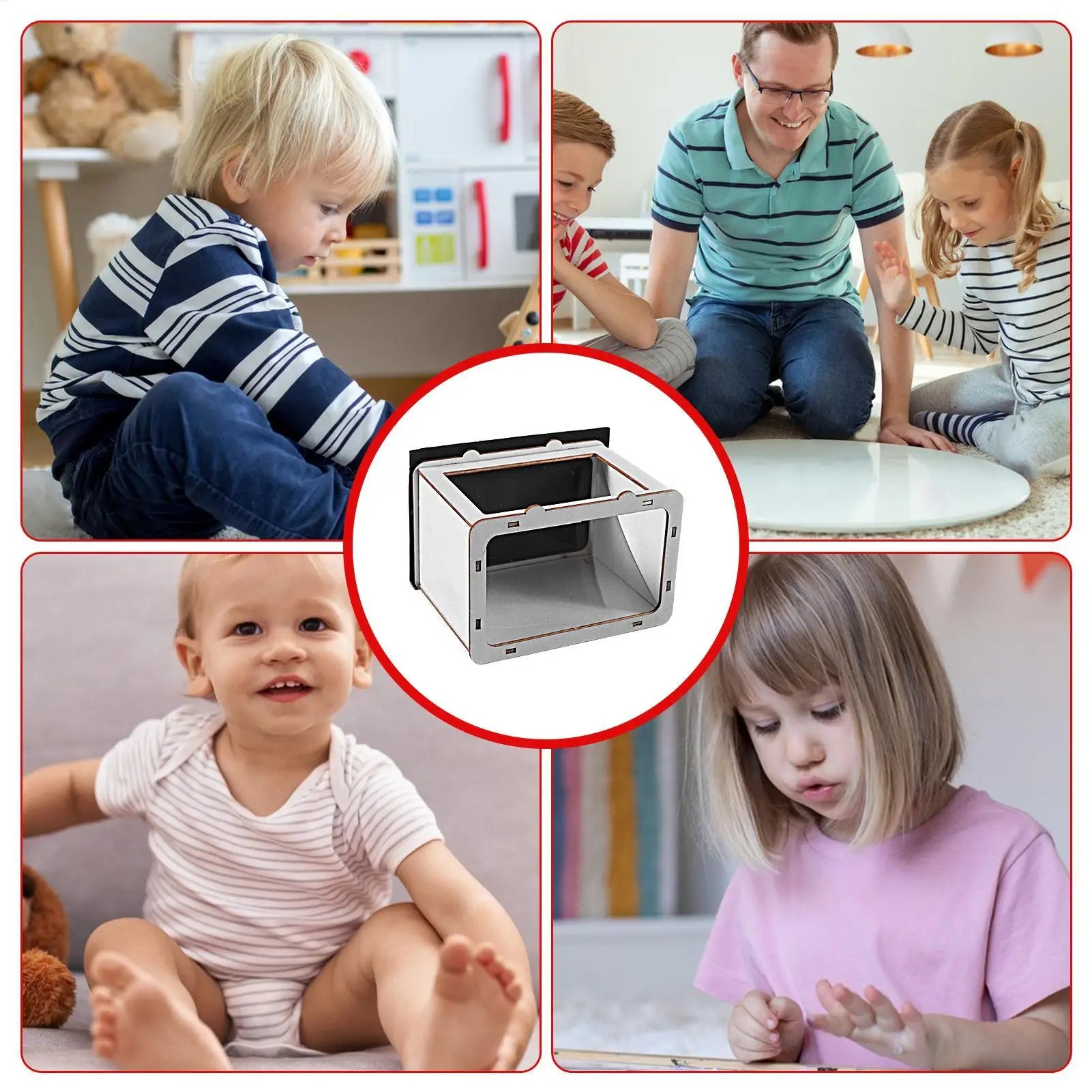 DIY 3D hologram projector product overview collage with inset projector detail