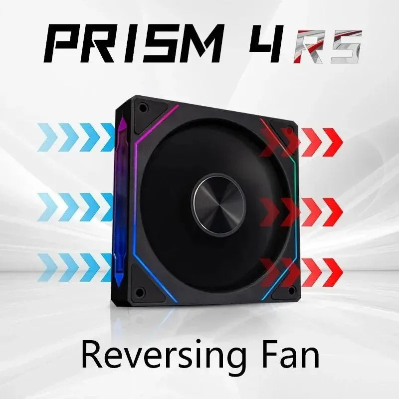 ARGB computer case fan with black frame and red/blue RGB LED lighting