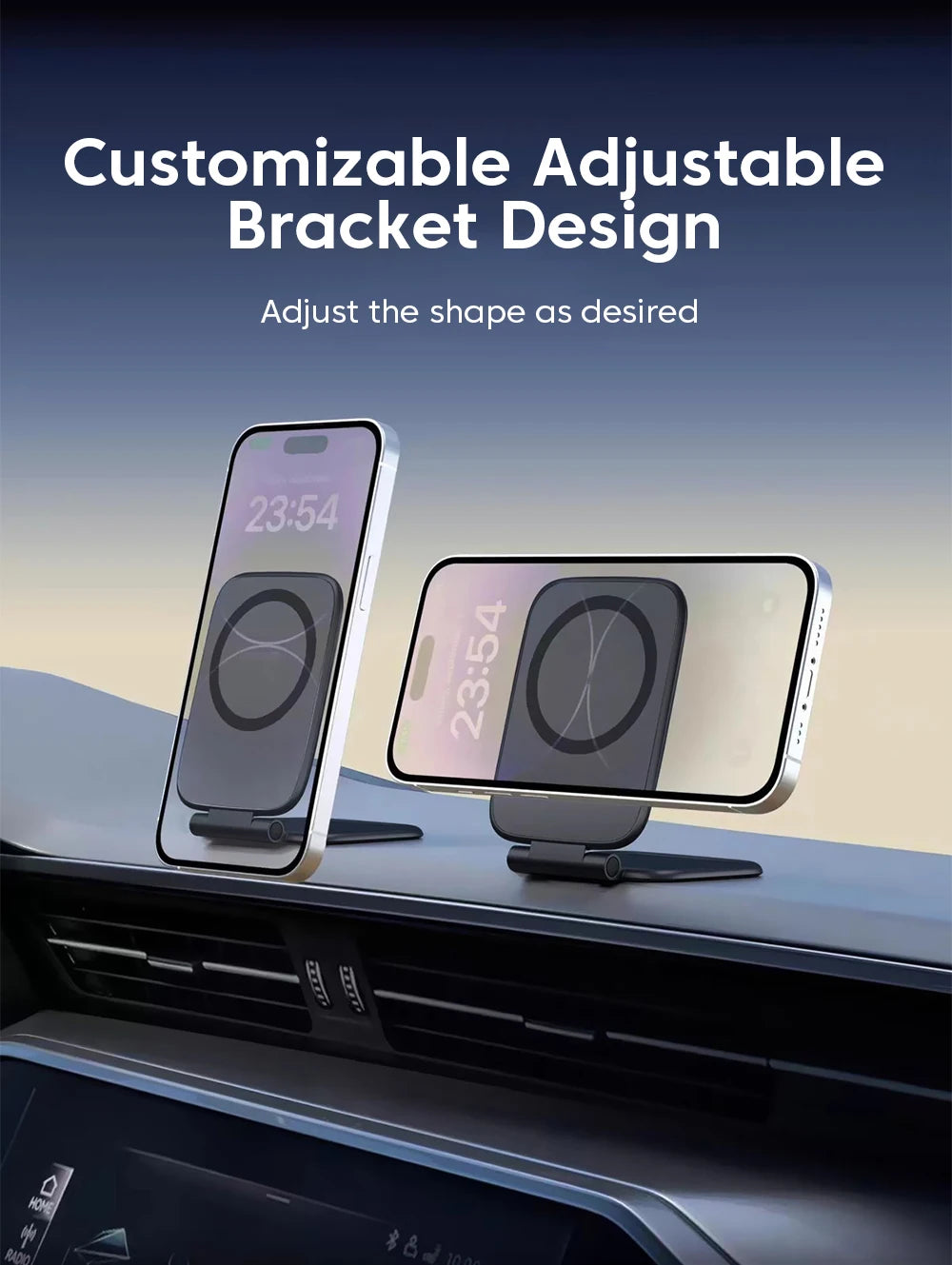 Black adjustable bracket car phone holder with slim support stand