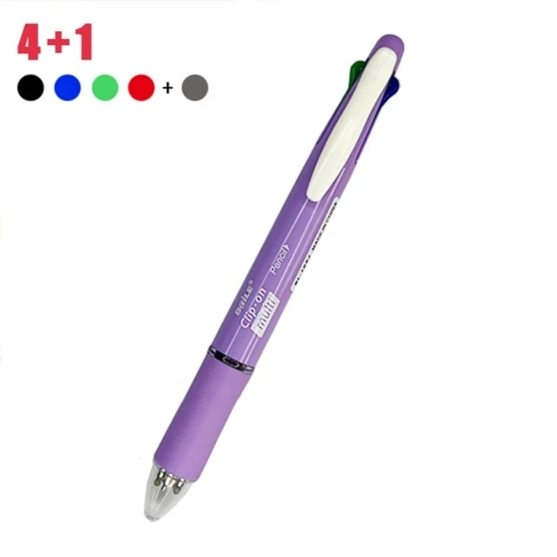 5-in-1 multicolor pen with automatic pencil and eraser, light purple barrel