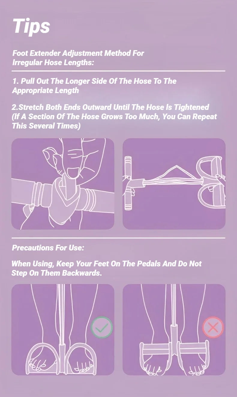 Pedal tensioner care and usage instructions card with simple safety warnings