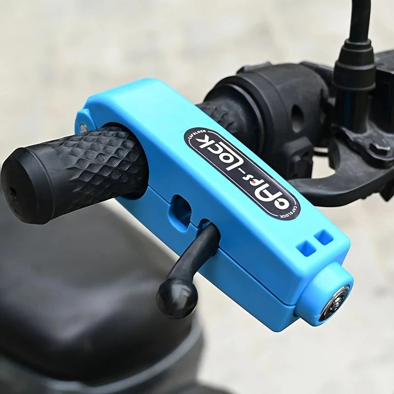 Blue handlebar grip lock on bicycle handlebar with AfS-Lock label