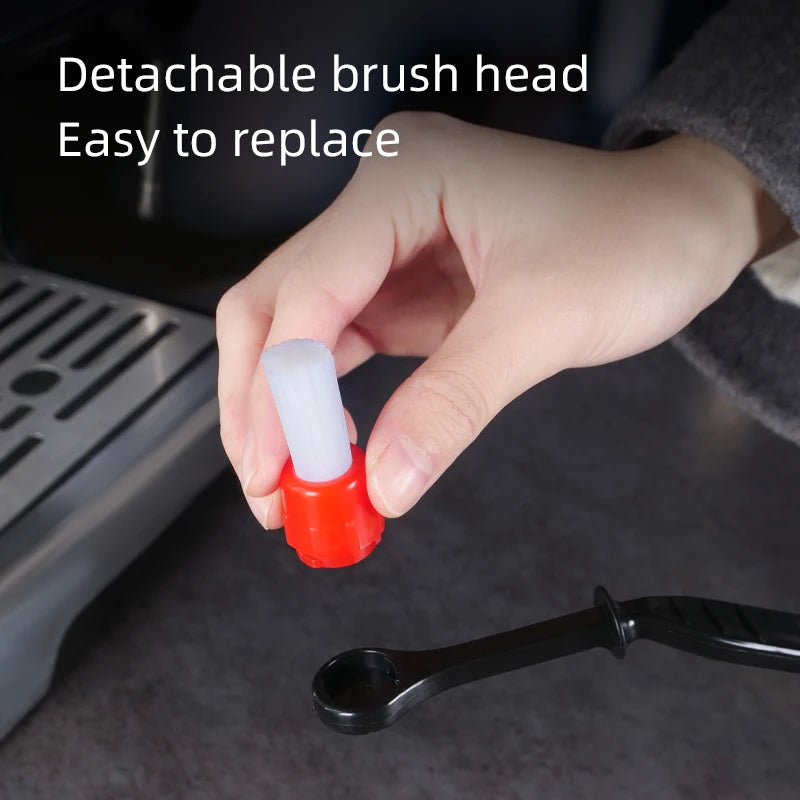 Coffee cleaning brush with detachable red head and white bristle pad