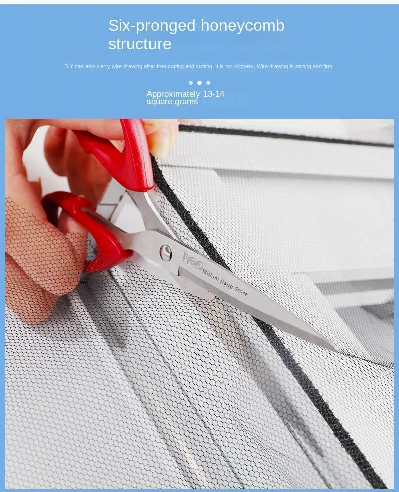 DIY self-adhesive mosquito screen mesh with black border strip, cut-to-fit edge