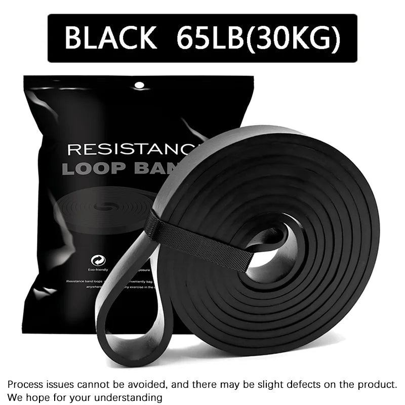 Black resistance loop band with carry pouch, heavy-duty 65 lb (30 kg)