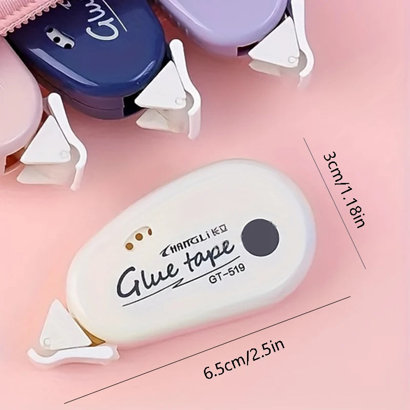 White double-sided adhesive tape dispenser with size markings and exposed tape width