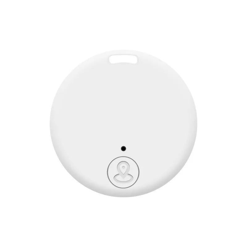 Round Bluetooth anti-lost alarm tracker, white with raised control icon