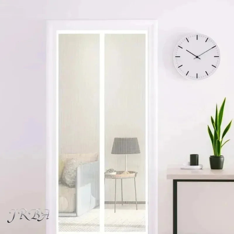 White mesh door curtain with two panels for bug-free ventilation