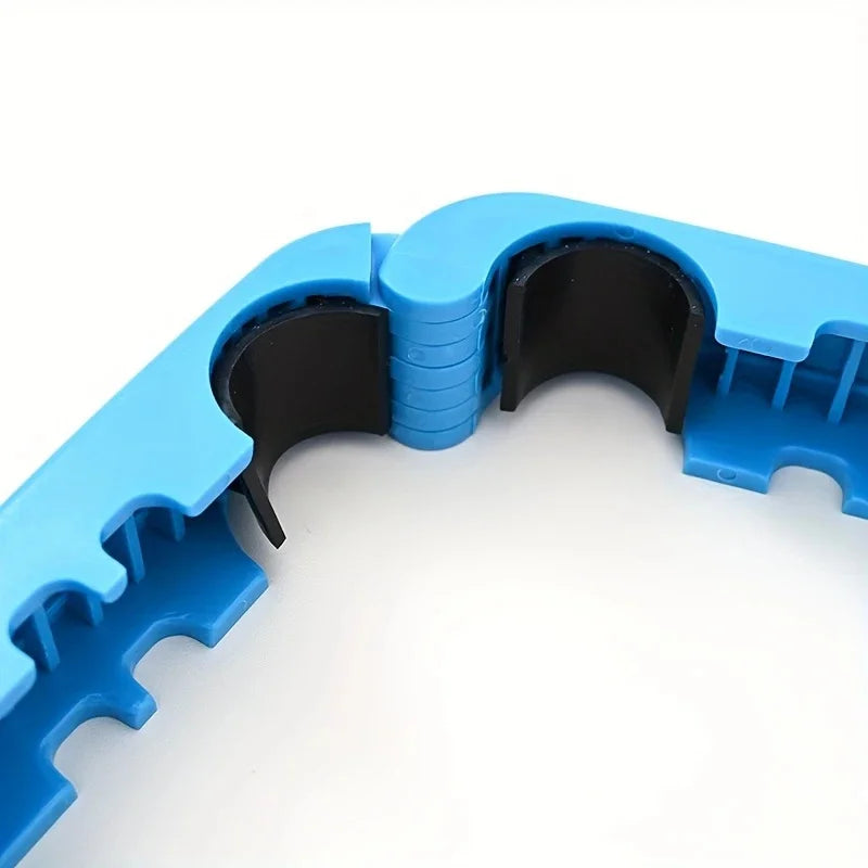 Blue handlebar grip anti-theft lock with curved bracket and black insert