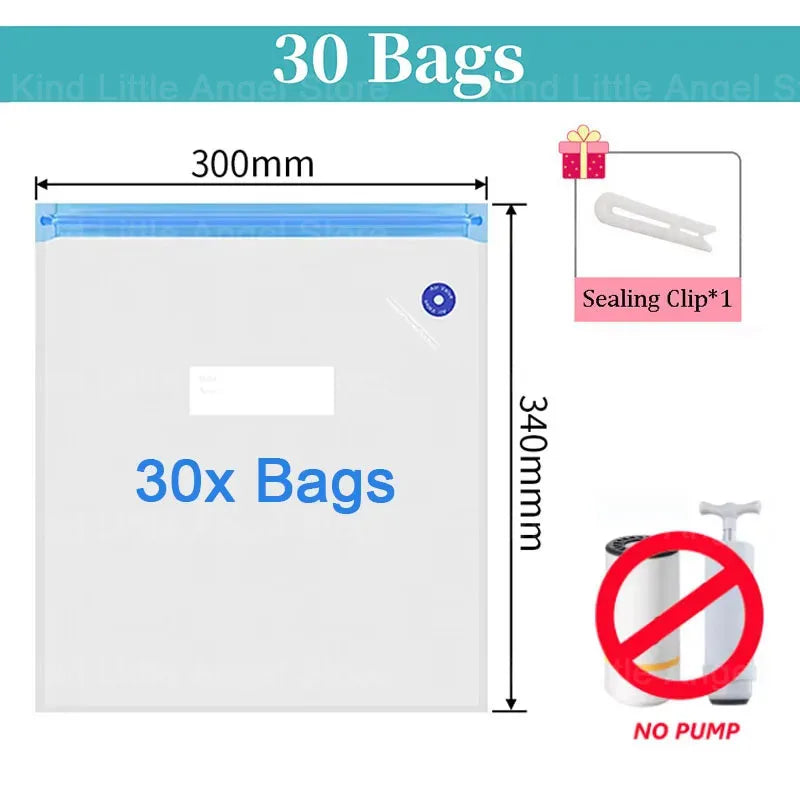 Vacuum filament storage bags, 30-pack, blue zipper, sealing clip included, no pump
