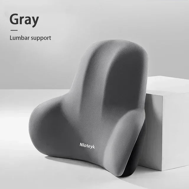Memory foam lumbar support pillow, gray contoured cushion with U-shaped back support
