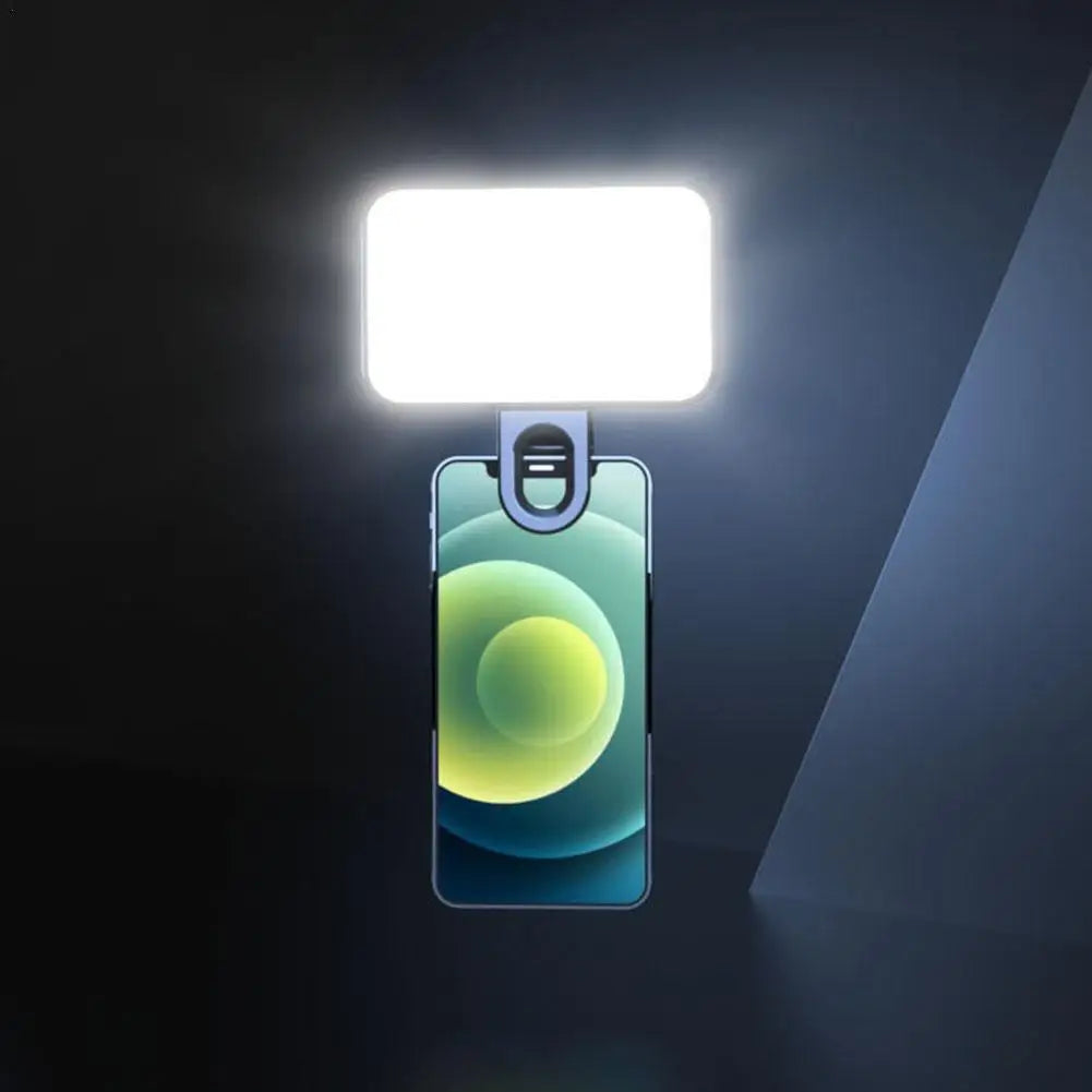 Pocket LED selfie light with clip, bright rectangular light panel