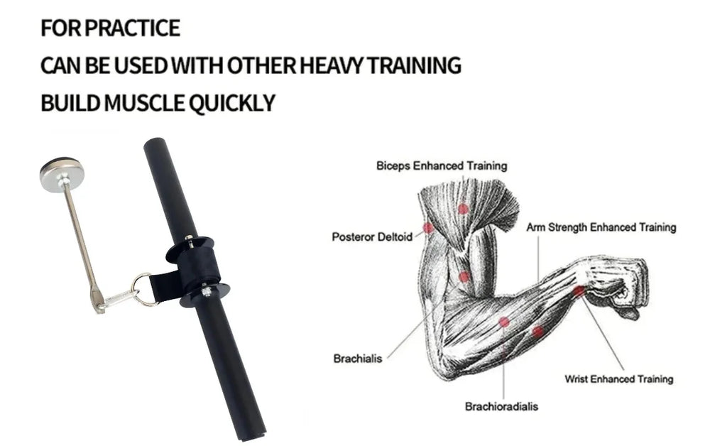 Forearm training device with padded wrist strap and metal handle for resistance