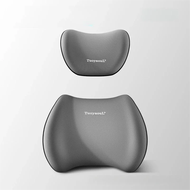 Dark grey memory-foam car headrest and lumbar support pillow set
