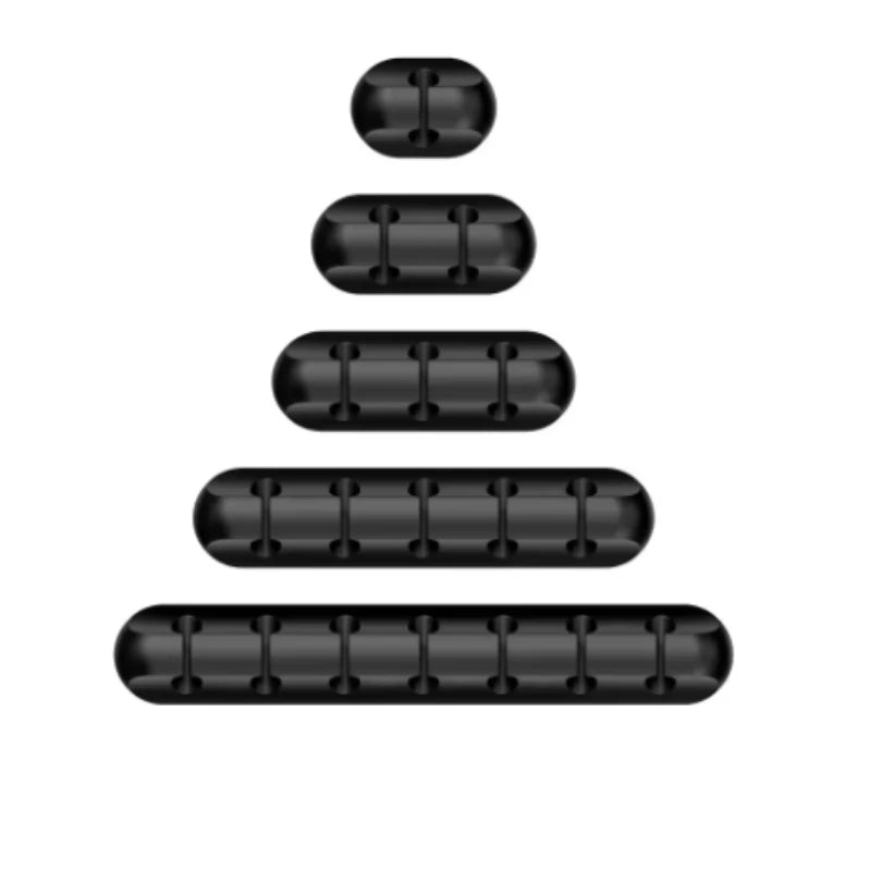 Black cable organizer snap clip set with five clip bars of different lengths