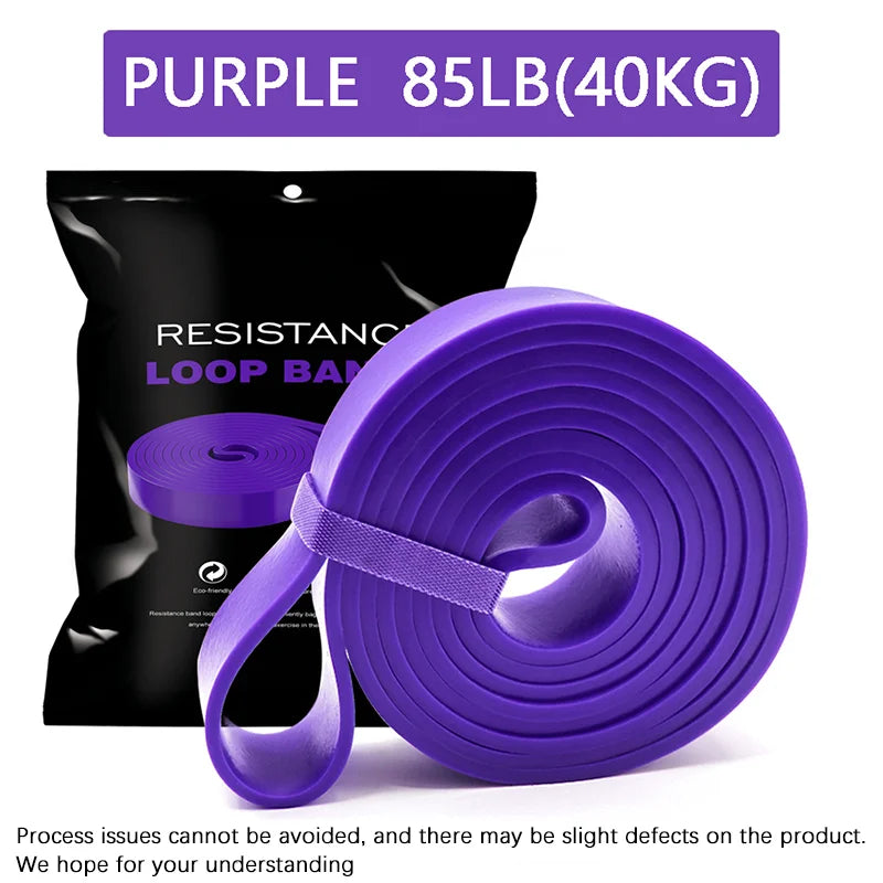 Purple resistance loop band with carry pouch, heavy-duty 85 lb (40 kg)