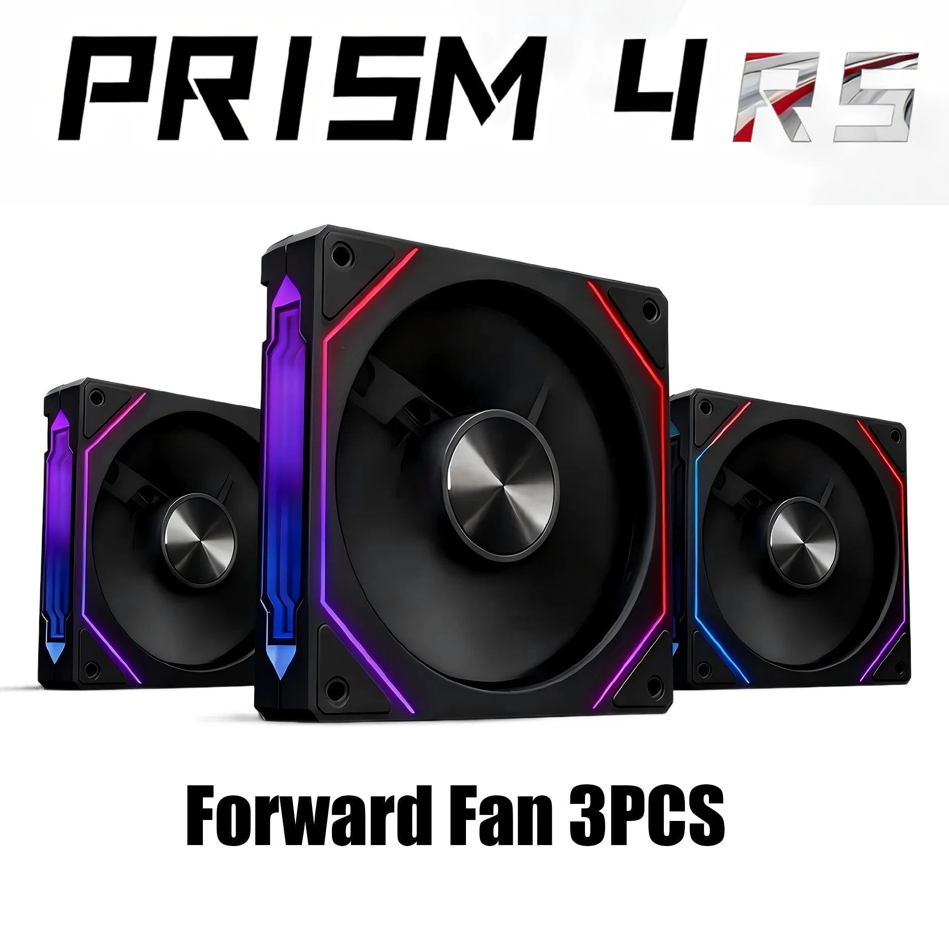 3-pack ARGB computer case fans with black frames and purple/blue LED rings