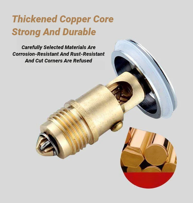 Chrome pop-up drain stopper core with thickened copper spring and threaded base