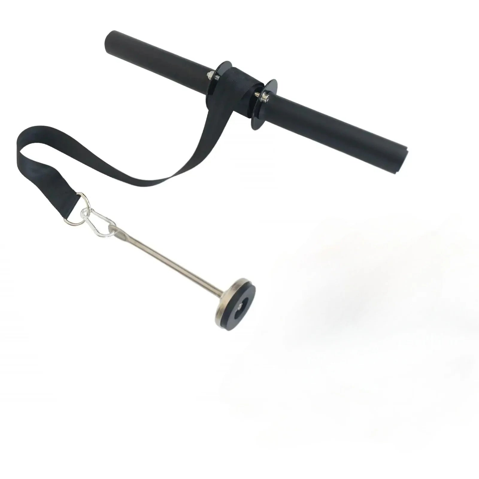 Black rod forearm trainer with wrist strap and metal chain with end weight disc