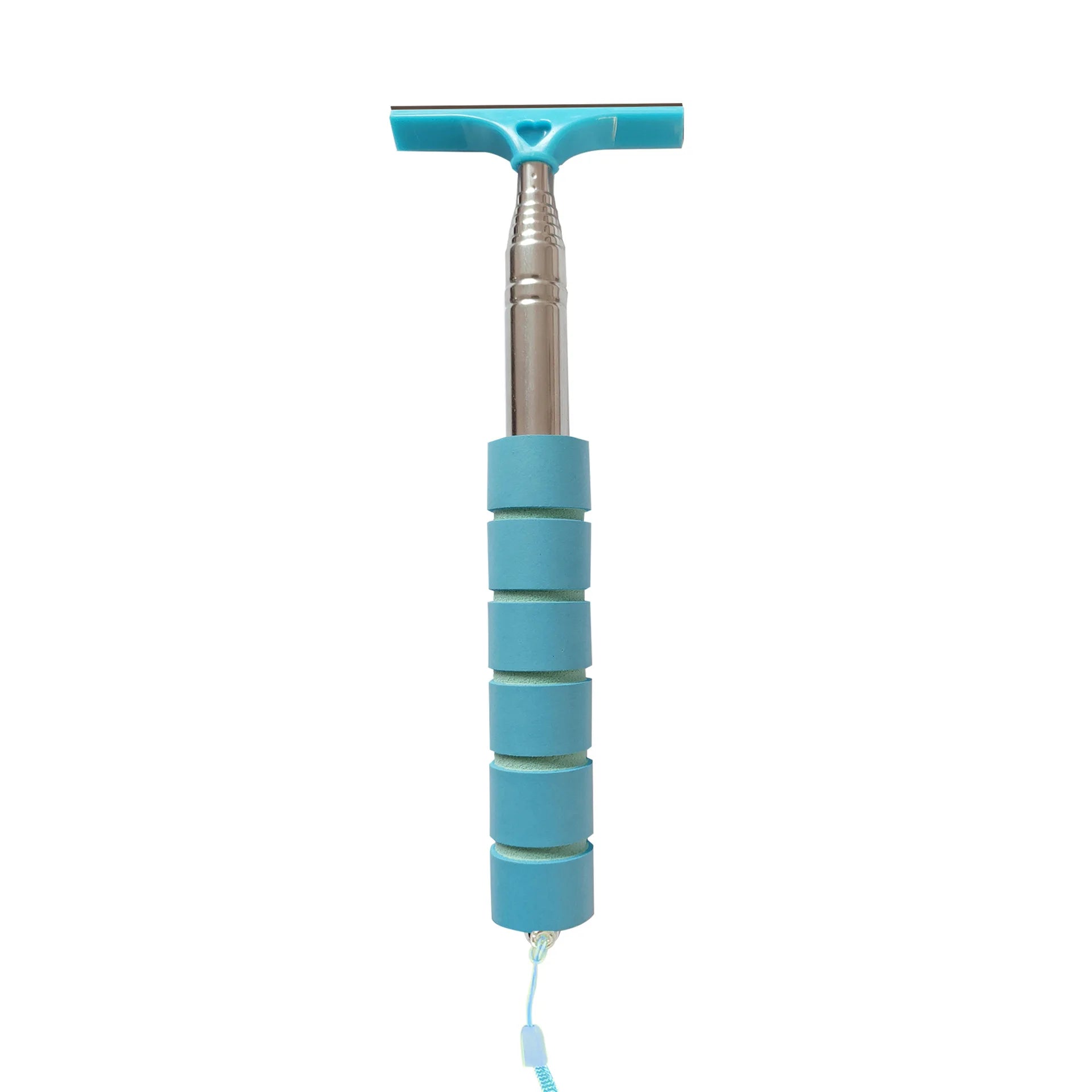 Telescopic car mirror cleaning wiper with blue grip and rubber blade